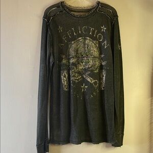 Affliction Live Fast Skull cross Graphic Long Sleeve Tee Large Y2K reversible
